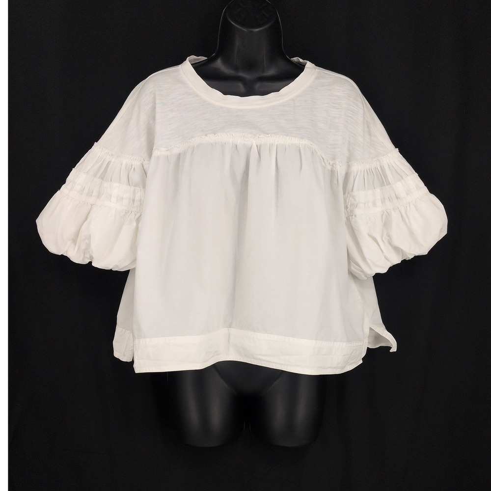 Pilcro Knit Contrast Top Puff Sleeve Romantic Cottage Prairie Boho Relaxed Large